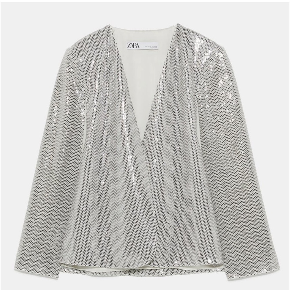 Zara Cape Puncho Blazer Jacket Silver Metallic Sequin NEW - Picture 13 of 13